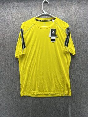 Adidas Climalite Shirt Mens Medium Yellow Short Sleeve Athletic Running Tee Top